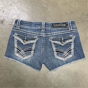 L.A. Idol Embroidered Distressed Bling CutOff Denim Jean Shorts MissMe Style Y2K